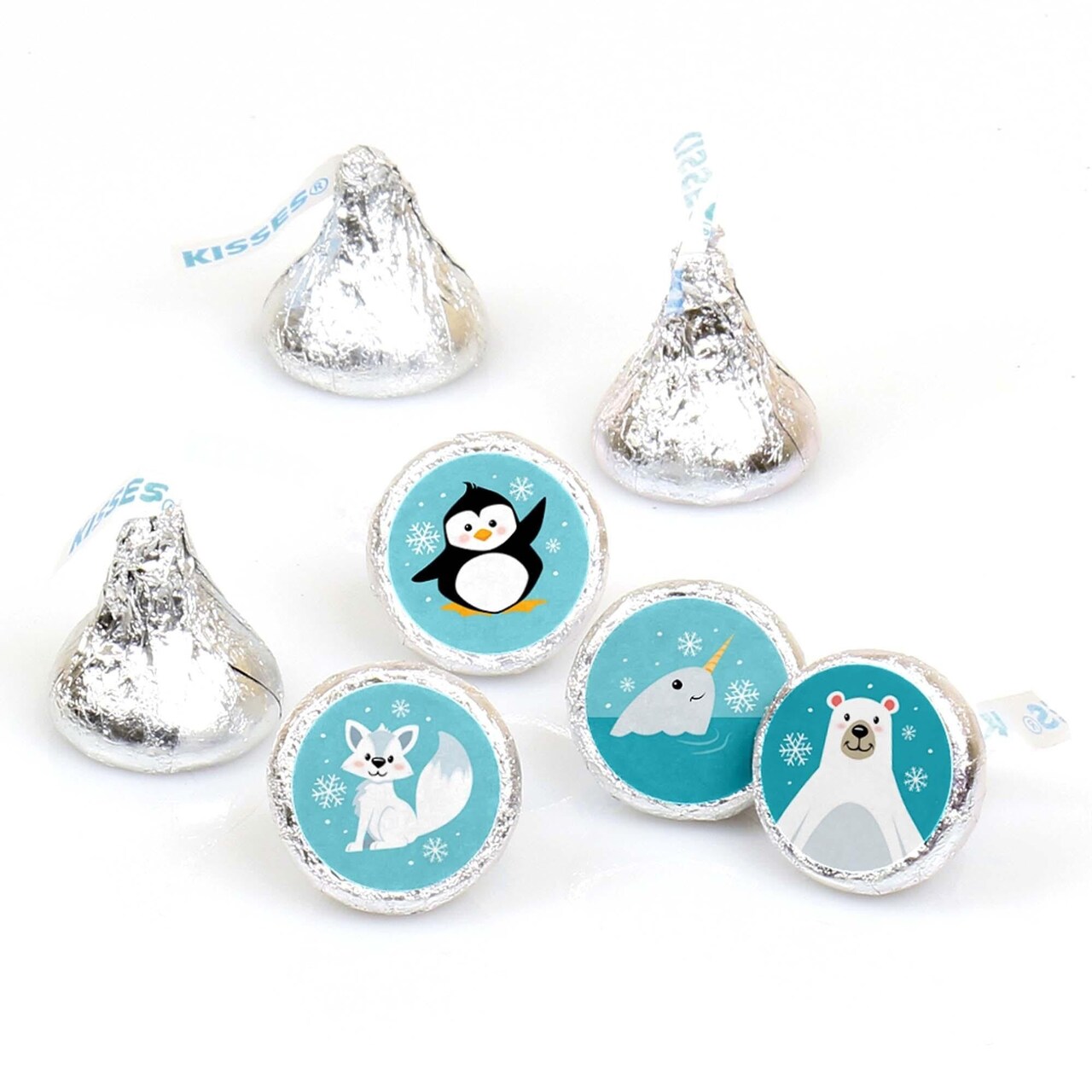 Big Dot of Happiness Arctic Polar Animals - Baby Shower or Birthday Party Round Candy Sticker Favors - Labels Fits Chocolate Candy (1 Sheet of 108)